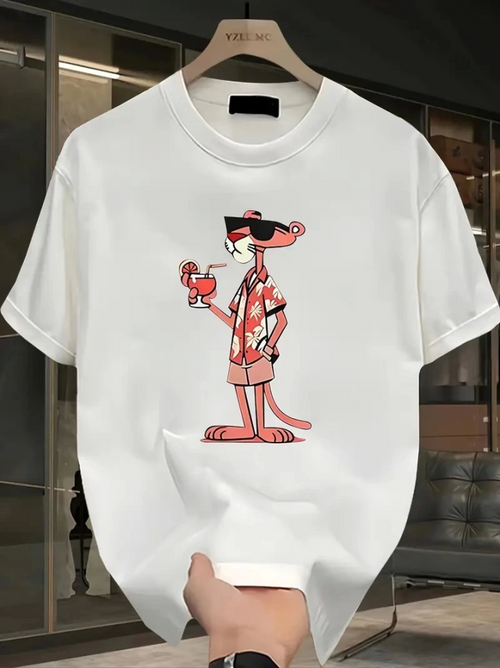Baskılı Oversize Bisiklet Yaka T-shirt - Beyaz