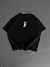 Baskılı Oversize Bisiklet Yaka T-shirt - Siyah