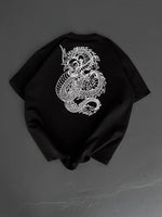 Baskılı Oversize Bisiklet Yaka T-shirt - Siyah