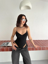 Derin Dekolte Askılı Body Sırt Dekolteli Şık Kolsuz Yazlık Bodysuit - Siyah