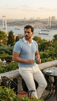 Erkek Desenli Kısa Kollu Triko Tişört - %100 Pamuk Akrilik
