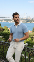 Erkek Desenli Kısa Kollu Triko Tişört - %100 Pamuk Akrilik