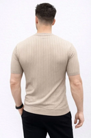 Erkek Kısa Kol Fitilli Triko T-Shirt Yazlık Hakim Yaka Tişört - Bej