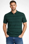 Erkek T-shirt Çizgili Triko Dokuma Kumaş Polo Yaka Yarım Fermuarlı Regular Kalıp Tişört - Çağla Yeşili