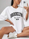 Kadın Brooklyn New York Baskılı Oversize Tshirt