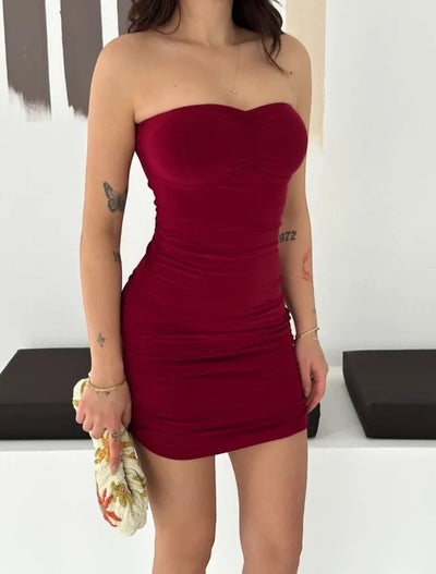 Askısız Straplez Mini Kadın Elbise Modeli