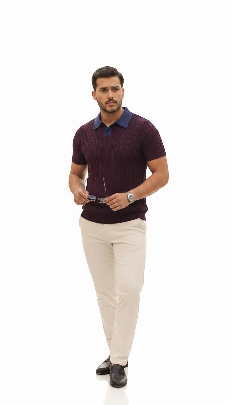 Kısa Kollu Örgü Polo Yaka Erkek Üst Giyim Modeli