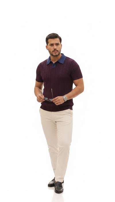 Kısa Kollu Örgü Polo Yaka Erkek Üst Giyim Modeli